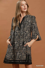 UMGEE Mix Geometric Print V-Neck Tassel Detail Tunic Dress **FALL DEBUT SALE** on Simply Obsessed