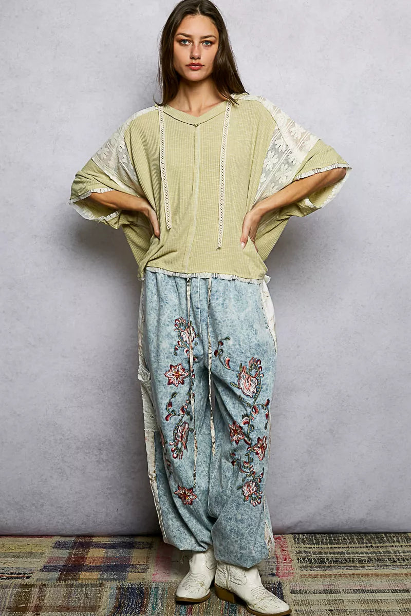 POL Short Sleeve Hoodie Top with Lace Detail on Simply Obsessed