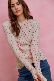 SO ME Ditsy Heart All Over Slub Rib Knit Valentine Top on Simply Obsessed