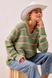 BIBI Striped Long Sleeve Sweater on Simply Obsessed