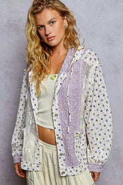 POL Floral Balloon Sleeve Hooded Lace Jacket with Stitch Detail on Simply Obsessed