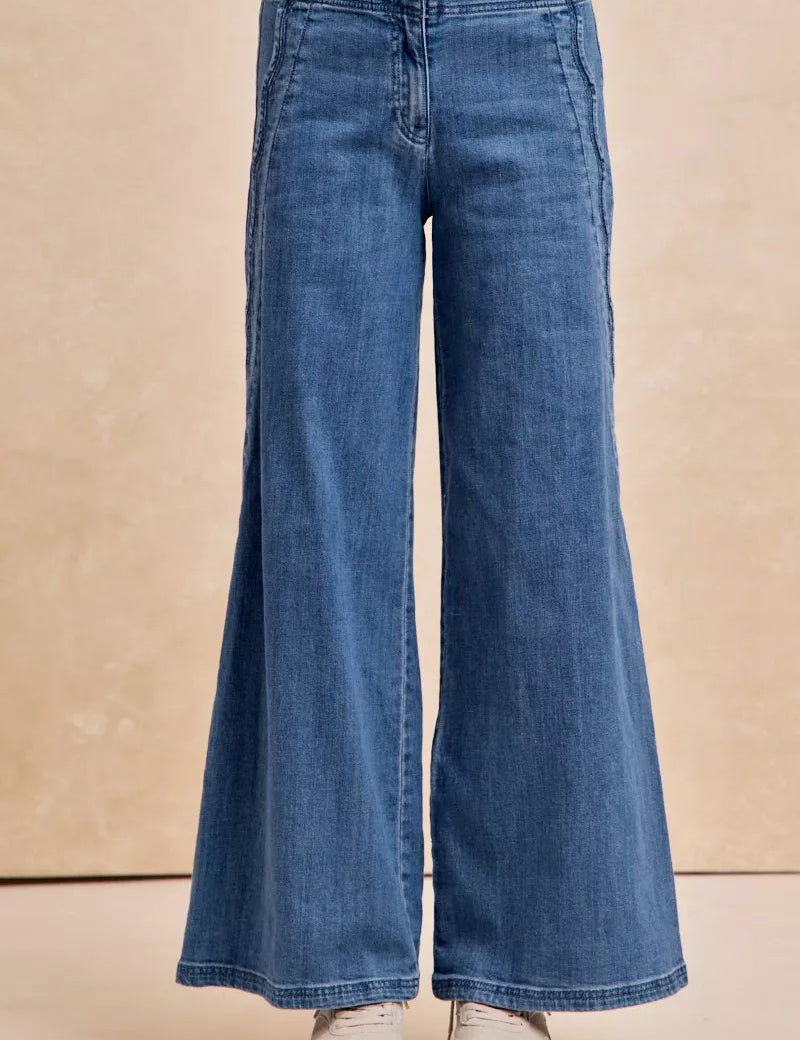 BIBI Wavy Side Edge Detail Lined Wide Leg Jeans on Simply Obsessed