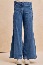 BIBI Wavy Side Edge Detail Lined Wide Leg Jeans on Simply Obsessed