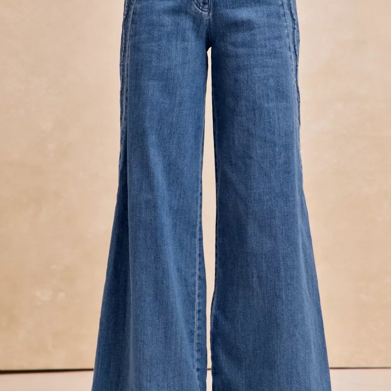 BIBI Wavy Side Edge Detail Lined Wide Leg Jeans on Simply Obsessed