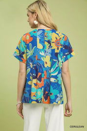 UMGEE Abstract Floral Pleated Blouse on Simply Obsessed