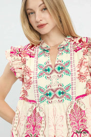 UMGEE Mix Ruffle Sleeve Boho Print Dress on Simply Obsessed