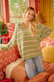 BIBI Striped Long Sleeve Sweater on Simply Obsessed