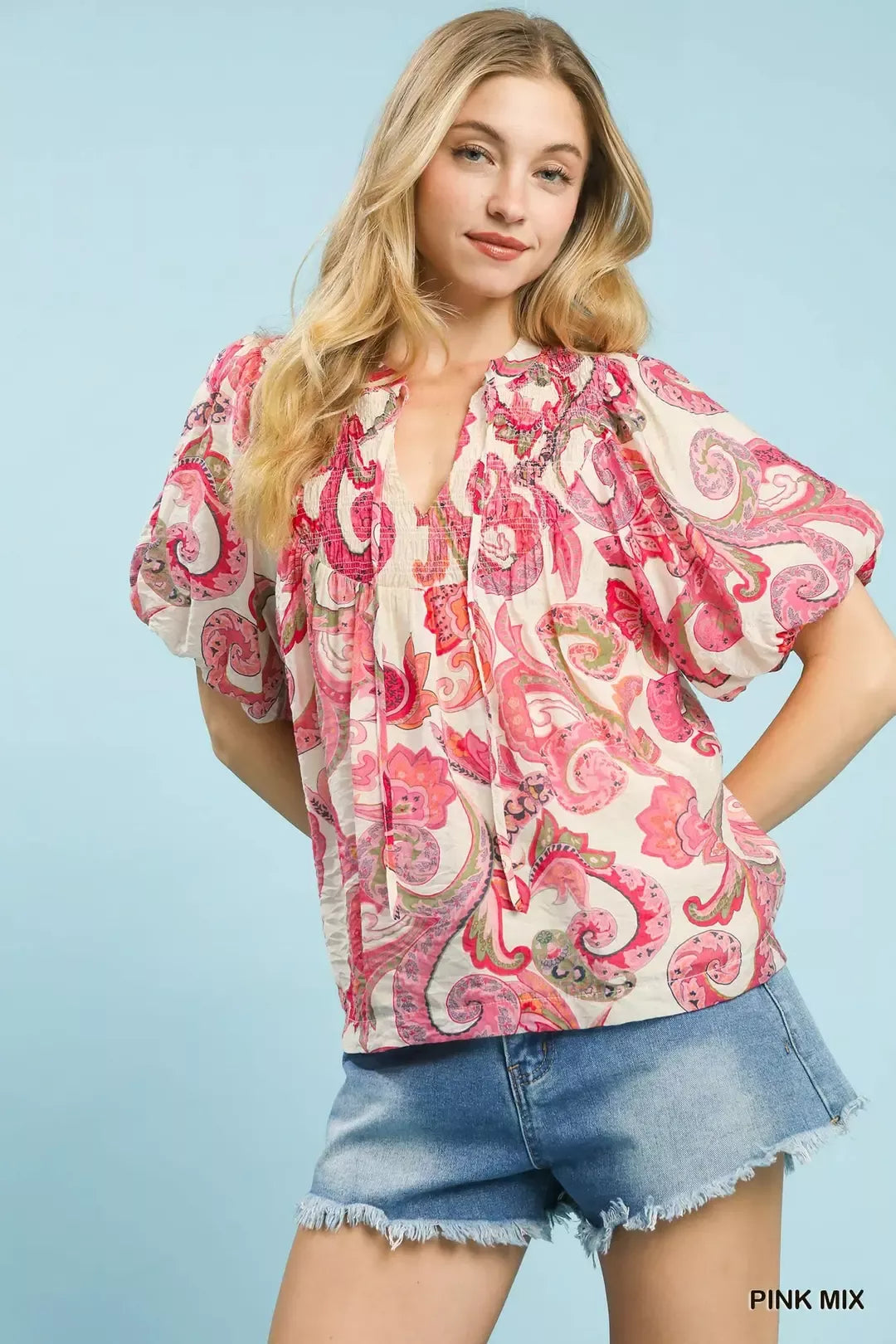 UMGEE Mix Paisley Print Peasant Top with Tie Neck **DEBUT SALE** on Simply Obsessed