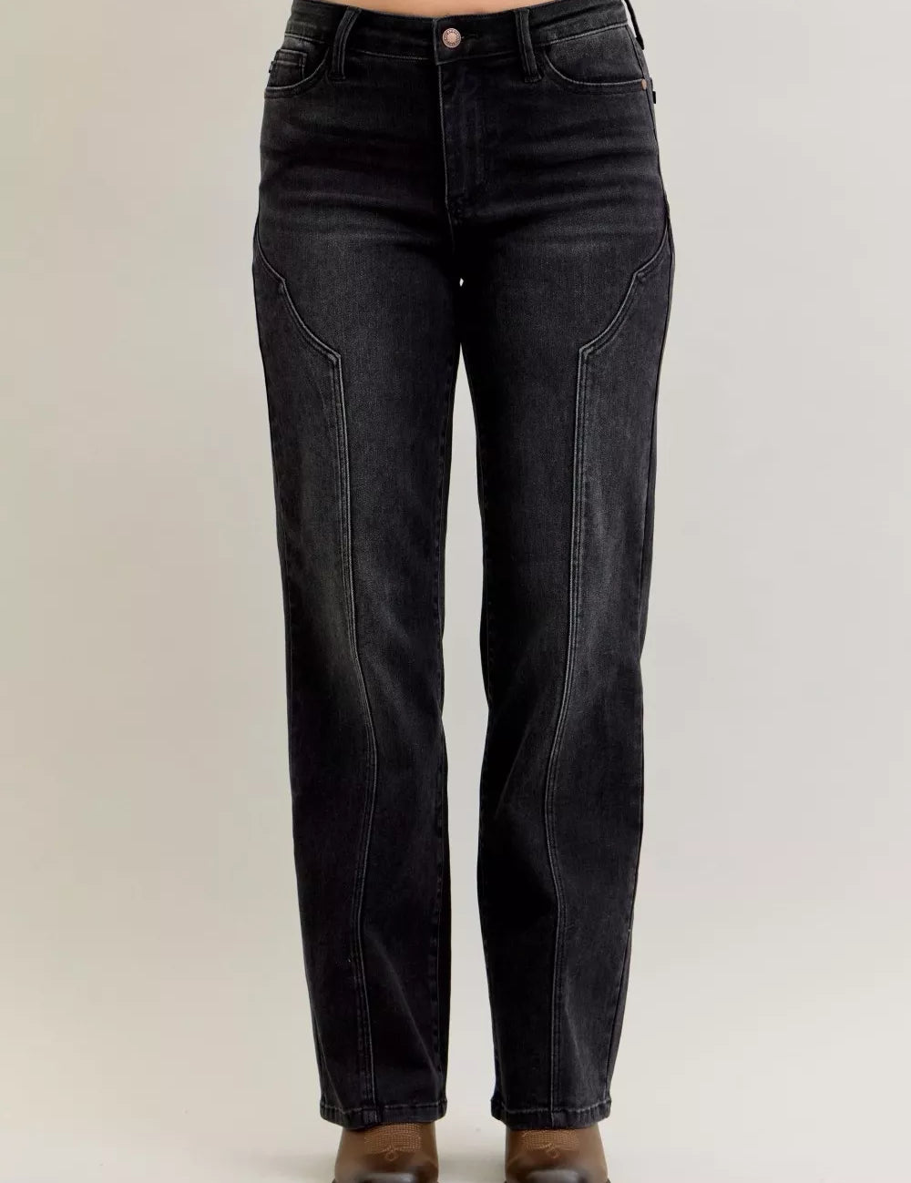 Judy Blue Mid Rise Straight Western Seam Detail Jeans on Simply Obsessed
