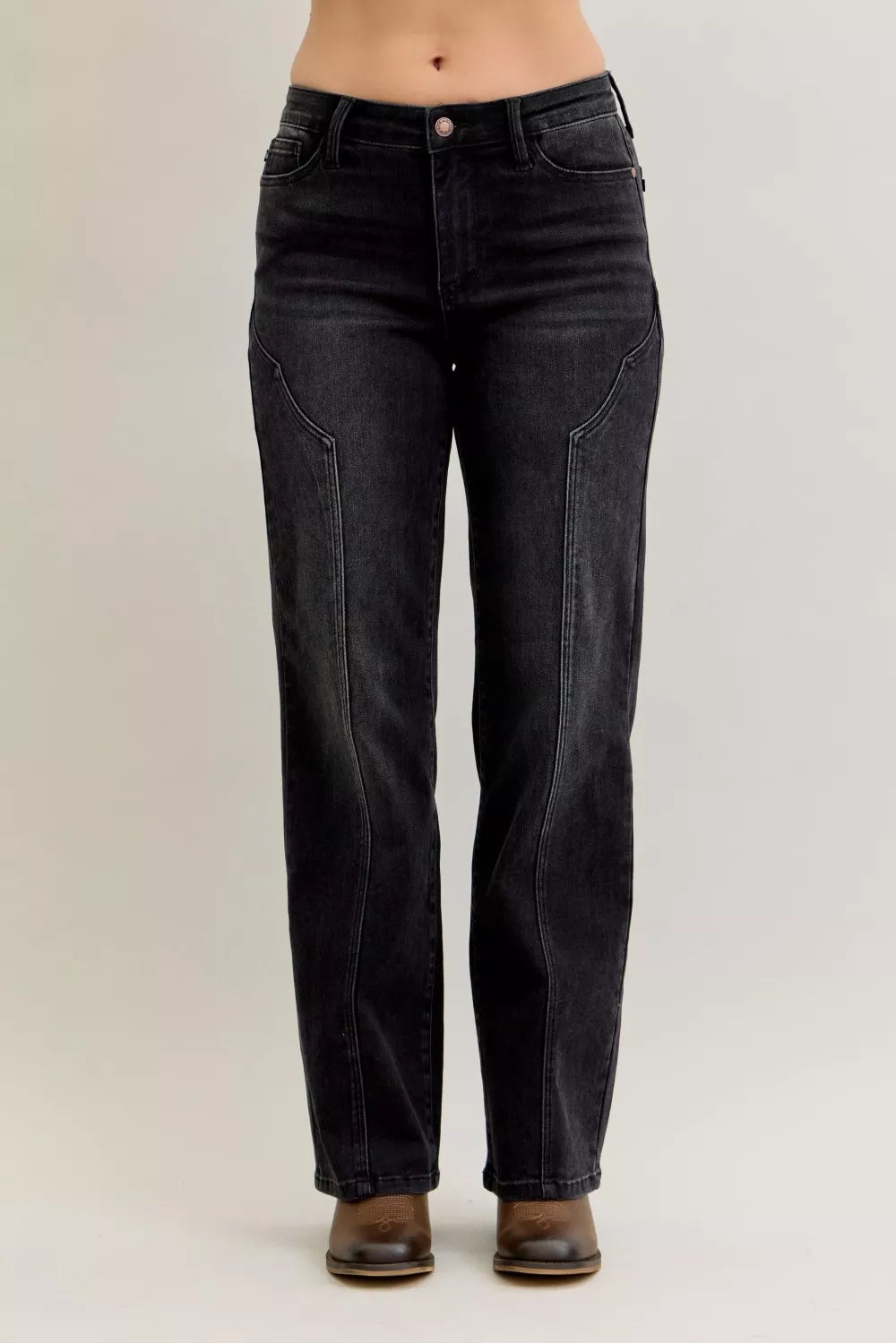 Judy Blue Mid Rise Straight Western Seam Detail Jeans on Simply Obsessed