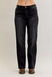 Judy Blue Mid Rise Straight Western Seam Detail Jeans on Simply Obsessed