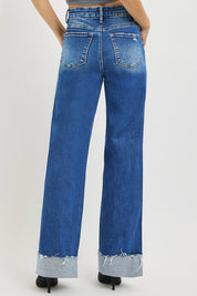 RISEN High Rise Wide Leg Jeans With Cuffed Hem on Simply Obsessed