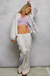 POL Floral Balloon Sleeve Hooded Lace Jacket with Stitch Detail on Simply Obsessed