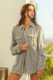 BiBi Button Up Corduroy Shacket on Simply Obsessed