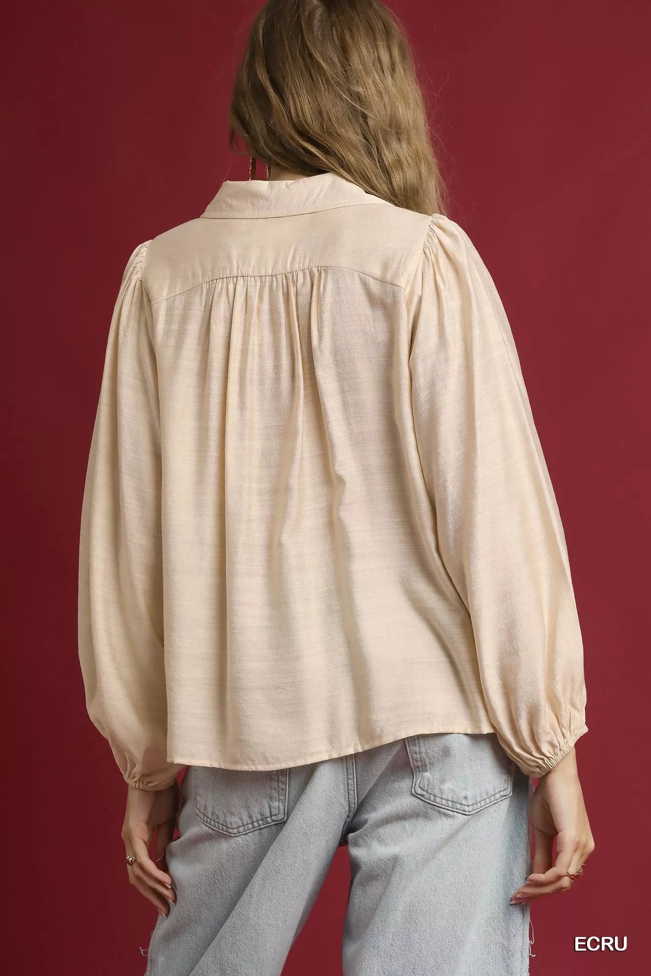 Umgee Long Sleeve Blouse with Leopard Print Trim on Simply Obsessed