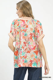 UMGEE Mix Boho Printed V-Neck Top on Simply Obsessed