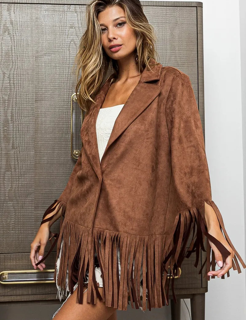 BiBi Single Blazer with Fringed Hem on Simply Obsessed