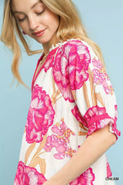 UMGEE Floral V-Neck Puff Sleeve Blouse on Simply Obsessed