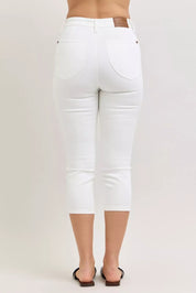 JUDY BLUE High Waist Extended Waistband Capri Pants with Spade Pockets on Simply Obsessed