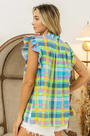BiBi Multi Color Check Plaid Woven Top on Simply Obsessed