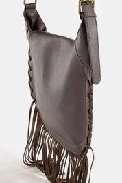 Fame Rivet Trim Suede Fringe Shoulder Bag on Simply Obsessed