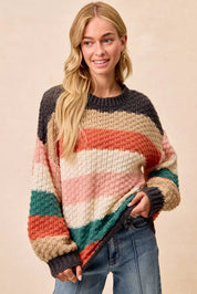 BiBi Stripes Color Block Chunky Sweater on Simply Obsessed