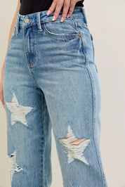 JUDY BLUE Full Size High Waist Rigid Magic Star Shaped Destroy 90's Straight Jeans Plus Size on Simply Obsessed