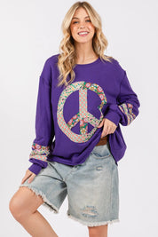 SAGE+FIG Peace Applique Patch Long Sleeve Top on Simply Obsessed