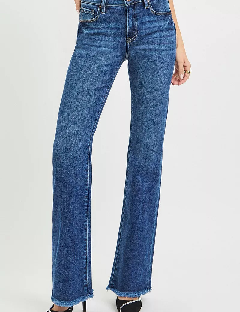 RISEN Full Size Mid Rise Bootcut Frayed Waistband Hem Detail Jeans Plus Size on Simply Obsessed