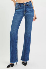 RISEN Full Size Mid Rise Bootcut Frayed Waistband Hem Detail Jeans Plus Size on Simply Obsessed