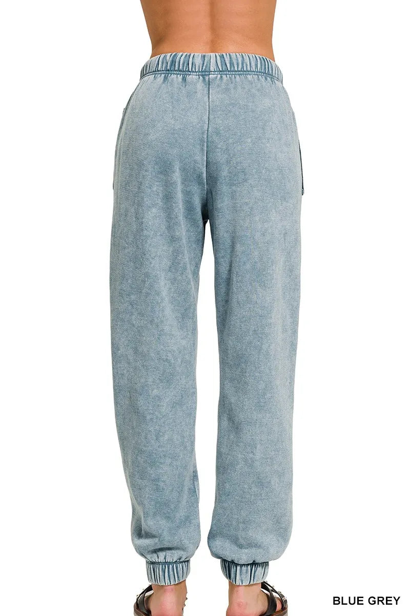 Zenana Acid Wash Fleece Sweatpants with Pockets on Simply Obsessed