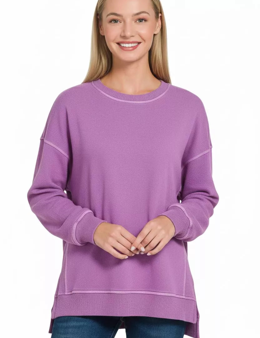 ZENANA Full Size French Terry Pigment Dye & Enzyme Washing Pullover Plus Size on Simply Obsessed