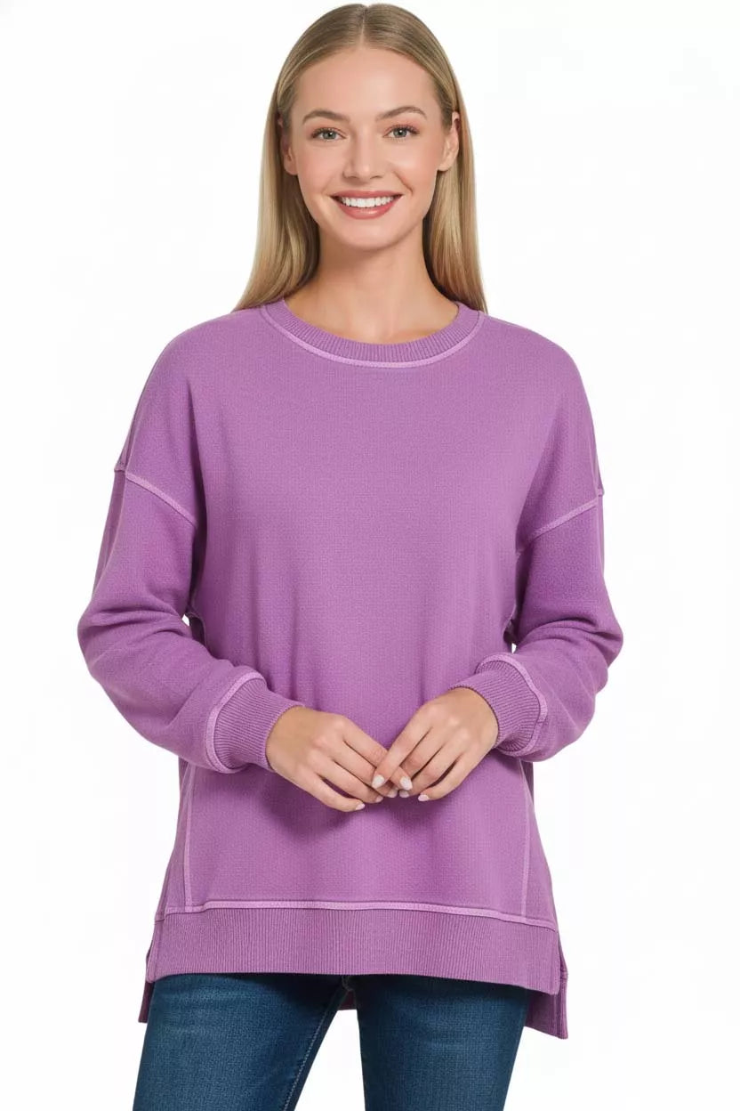 ZENANA Full Size French Terry Pigment Dye & Enzyme Washing Pullover Plus Size on Simply Obsessed