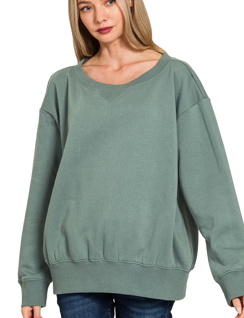 Zenana Fleece Boat Neck Sweatshirt on Simply Obsessed