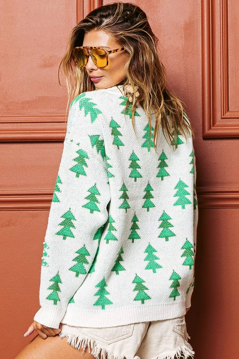 BiBi Pearl Beads Tree Pattern Christmas Sweater on Simply Obsessed
