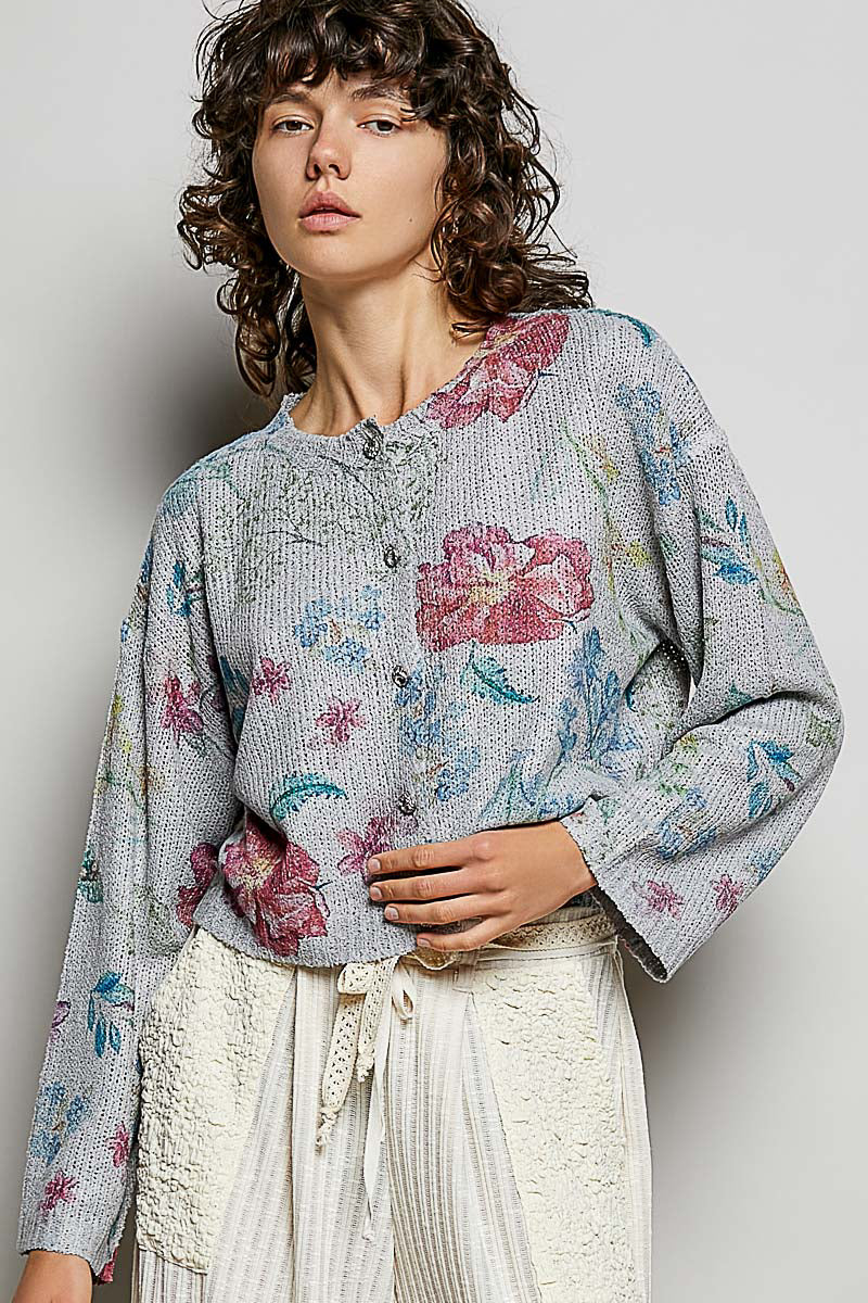 POL Floral Print Button-Down Knit Cardigan on Simply Obsessed