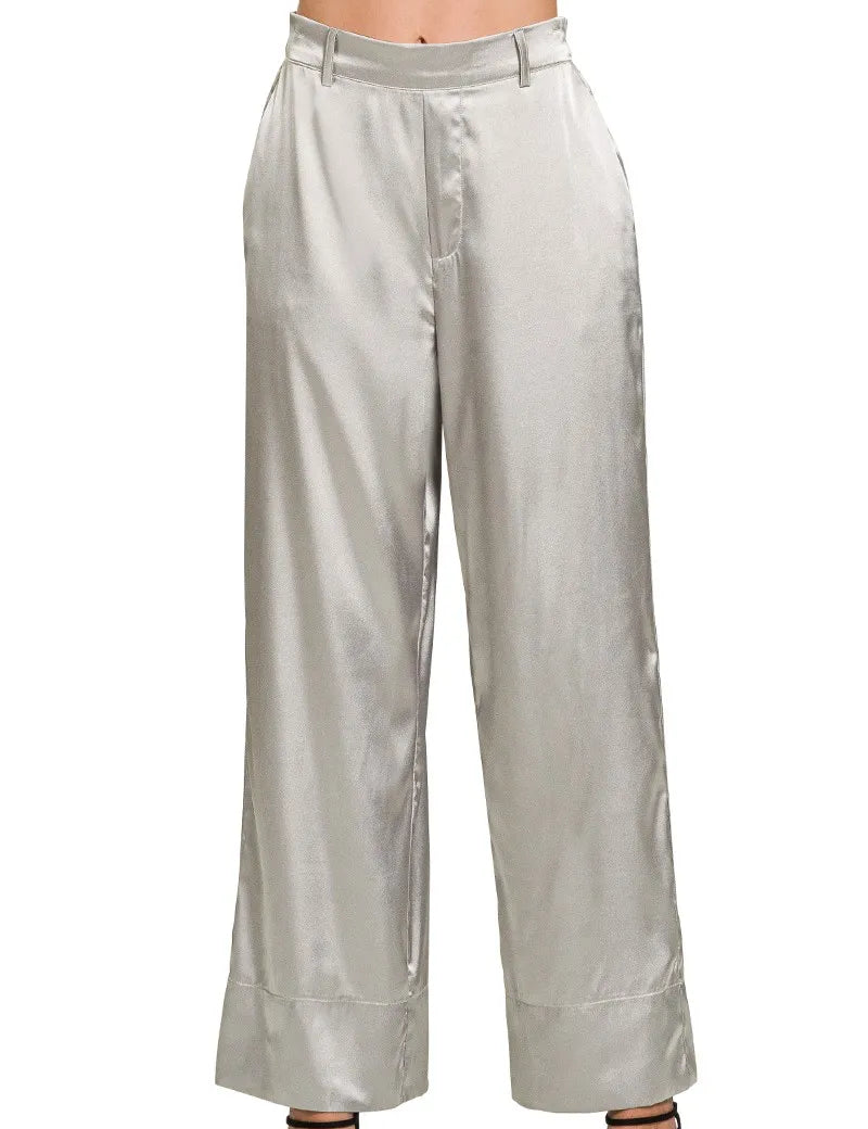 Zenana Wide-Leg Satin Pants on Simply Obsessed