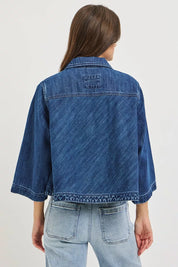RISEN Double-Breasted Flowy Cropped Denim Jacket on Simply Obsessed