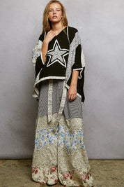 POL Floral Star Patch Hooded Blouse with Lace Contrast Detail on Simply Obsessed
