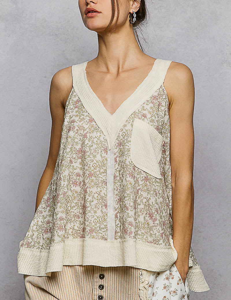 POL Floral V-Neck Tank with Front Pocket. **SALE** on Simply Obsessed