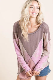 BiBi Thermal Waffle Color Block Top with Tie Dye **LA DEAL** on Simply Obsessed