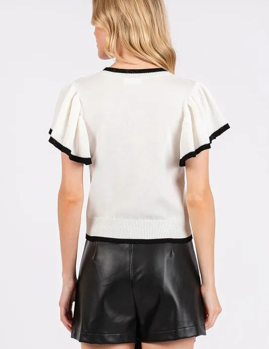 Mittoshop Contrast Trim Ruffled Cap Sleeve Knit Top on Simply Obsessed