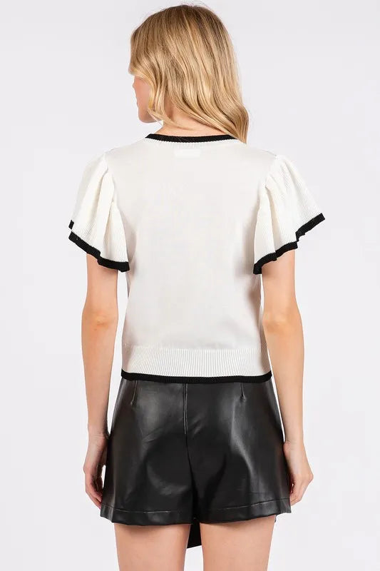 Mittoshop Contrast Trim Ruffled Cap Sleeve Knit Top on Simply Obsessed