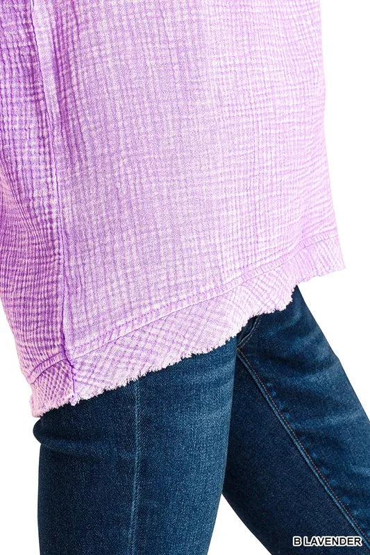 ZENANA Double Gauze Raw Edge Acid Washed Tank on Simply Obsessed