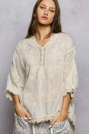 POL Floral Embroidered Top with Trim Edge on Simply Obsessed