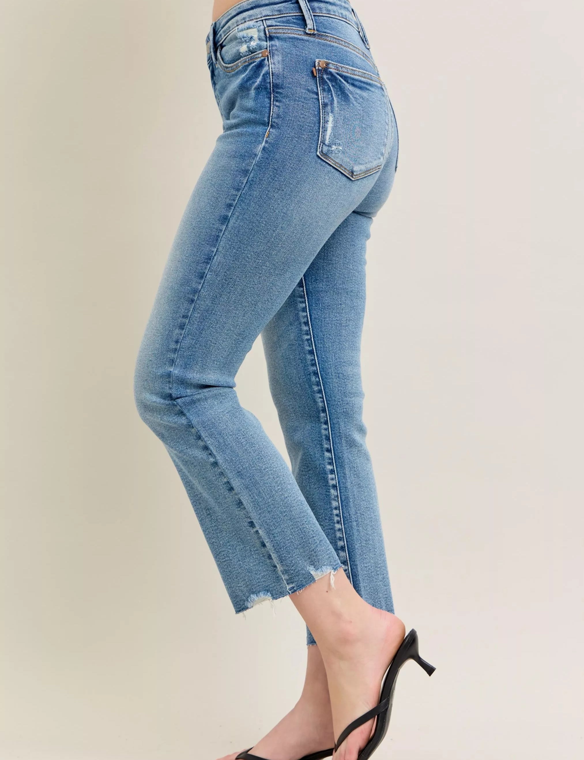 JUDY BLUE Mr Vintage Wash Destroy Hem Kick Flare Jeans on Simply Obsessed