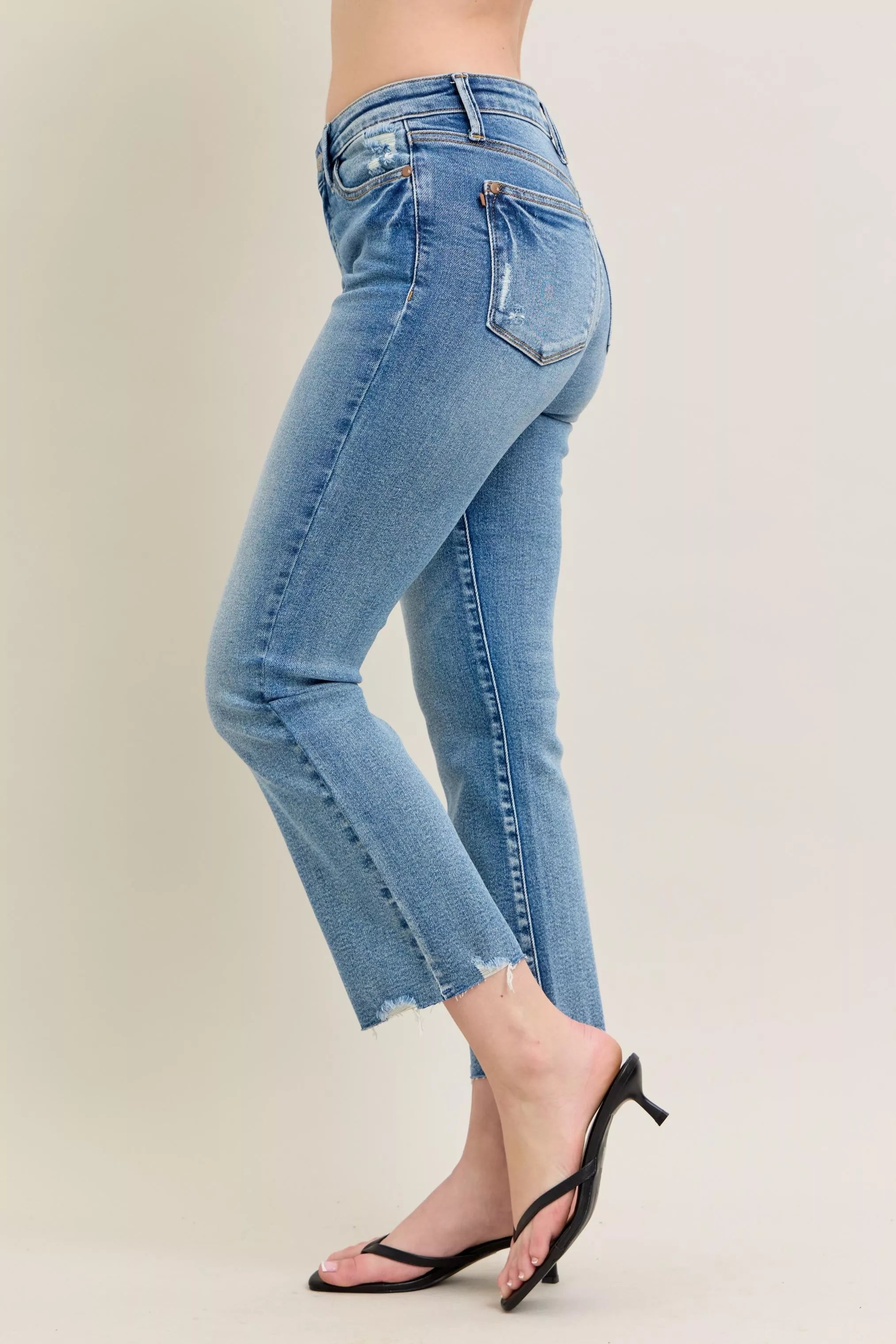 JUDY BLUE Mr Vintage Wash Destroy Hem Kick Flare Jeans on Simply Obsessed