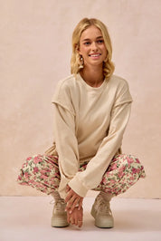 BIBI Floral Printed Twill Drawstring Pants With Elastic Band on Simply Obsessed