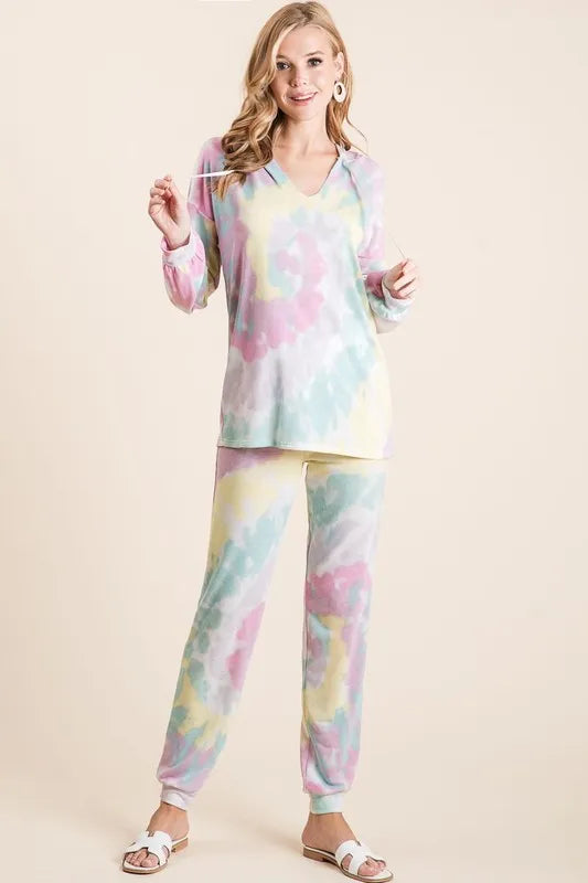 BiBi Tie Dye French Terry Casual Pants on Simply Obsessed