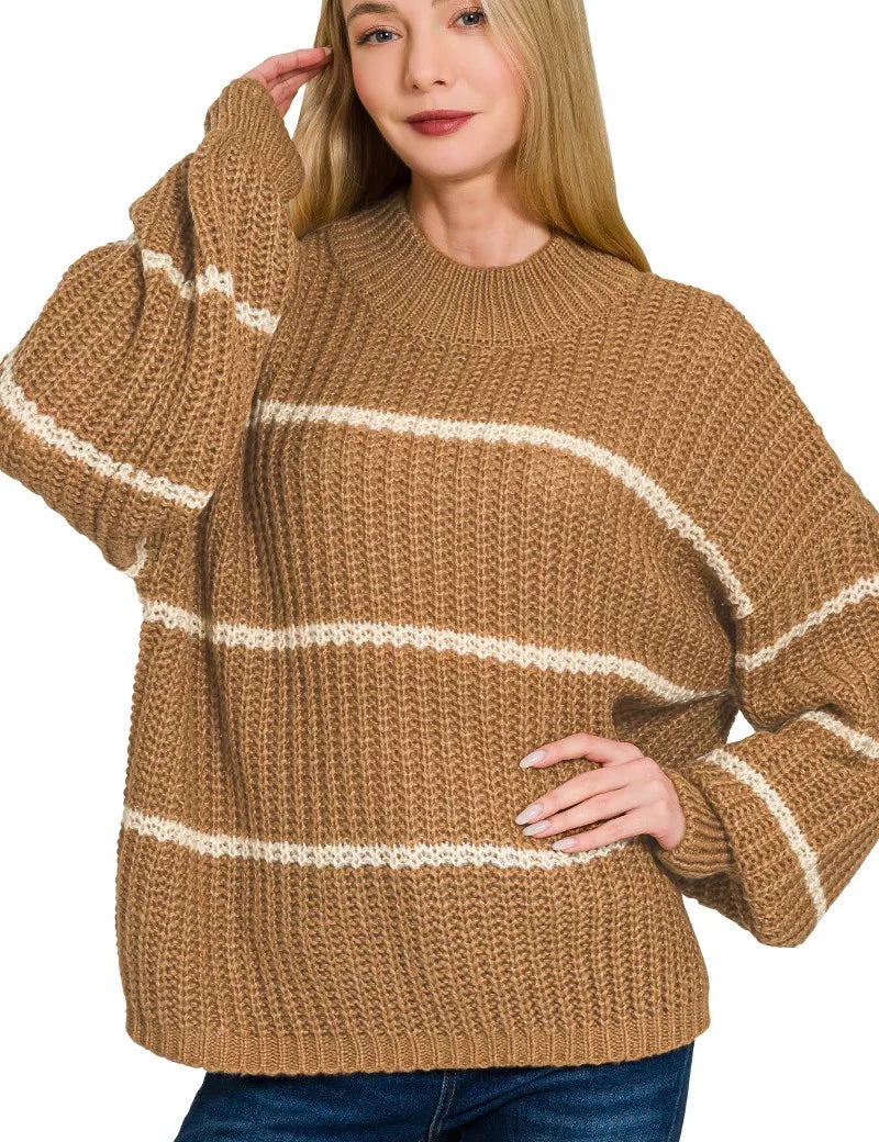 ZENANA Oversize Striped Sweater on Simply Obsessed